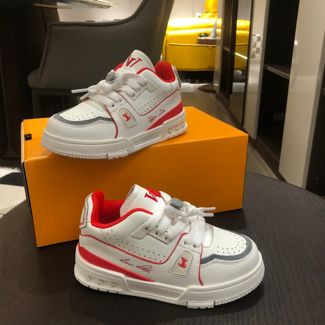 Tênis Infantil Couro Vermelho e Branco Cano Baixo