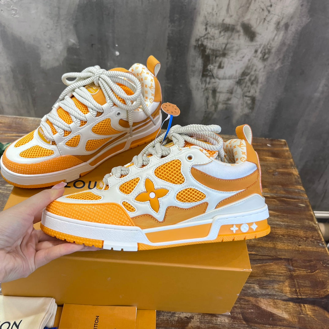 Tênis Skate Couro Amarelo e Branco