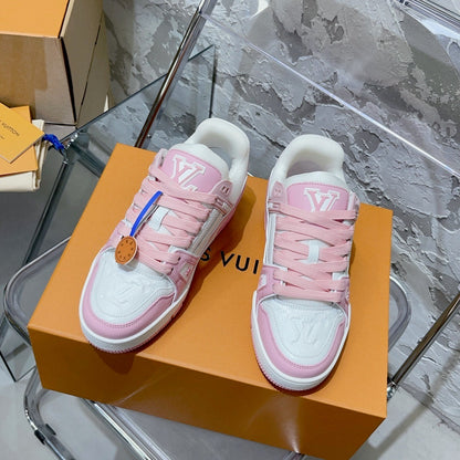 Tênis Couro Rosa Detalhes Brancos