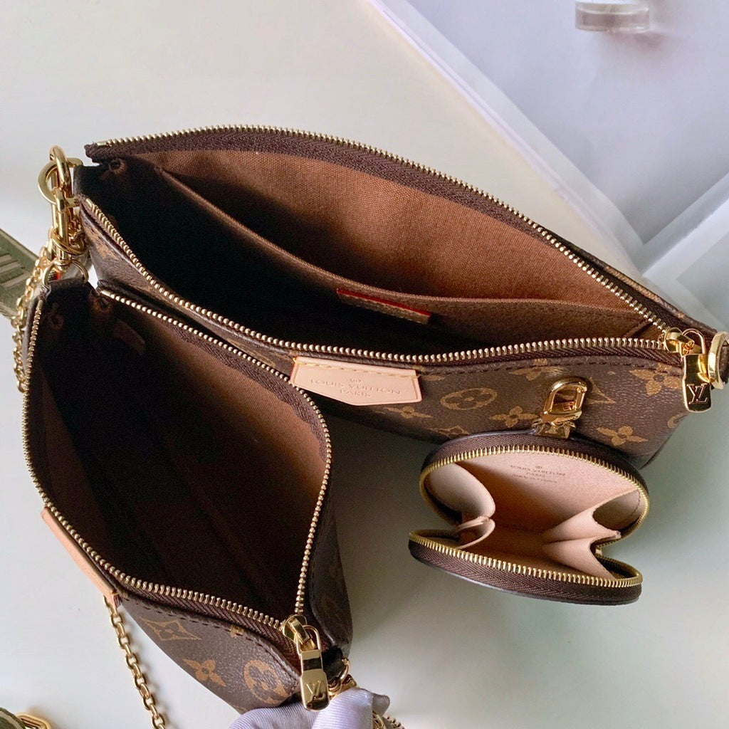 Pochete Nylon Padrão Monograma Geométrico Marrom Multi