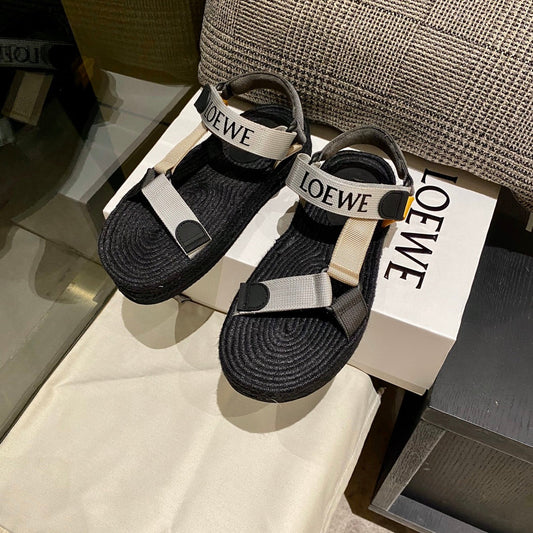 Sandália Espadrilhe Nylon Preto e Bege Tiras Ajustáveis