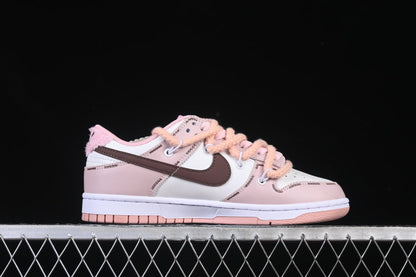 Tênis Cano Baixo Couro Branco Rosa e Marrom