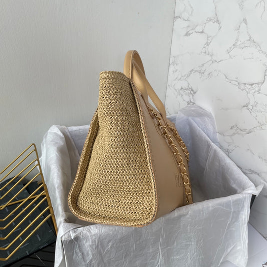 Chanel Deauville Tote média bege, vista lateral
