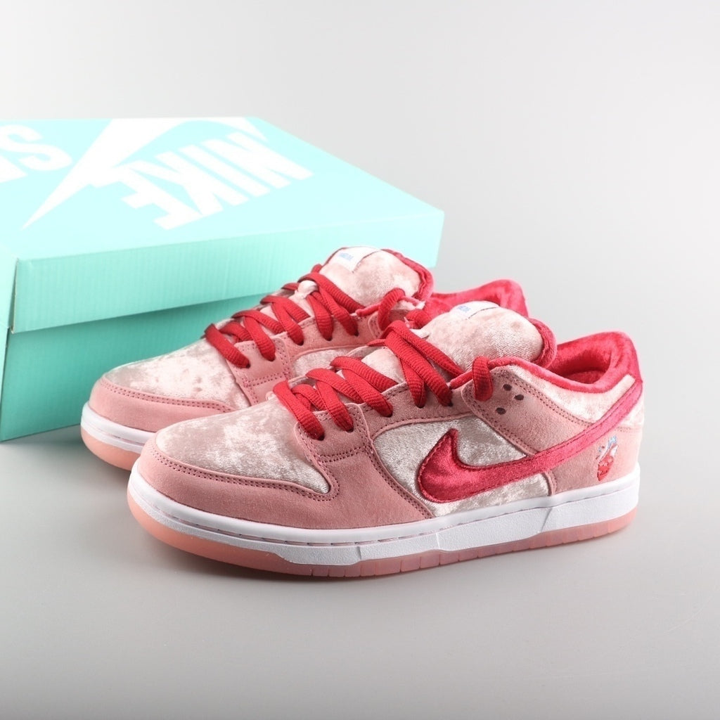 Tênis Cano Baixo Skate Couro Rosa Padrão Corações
