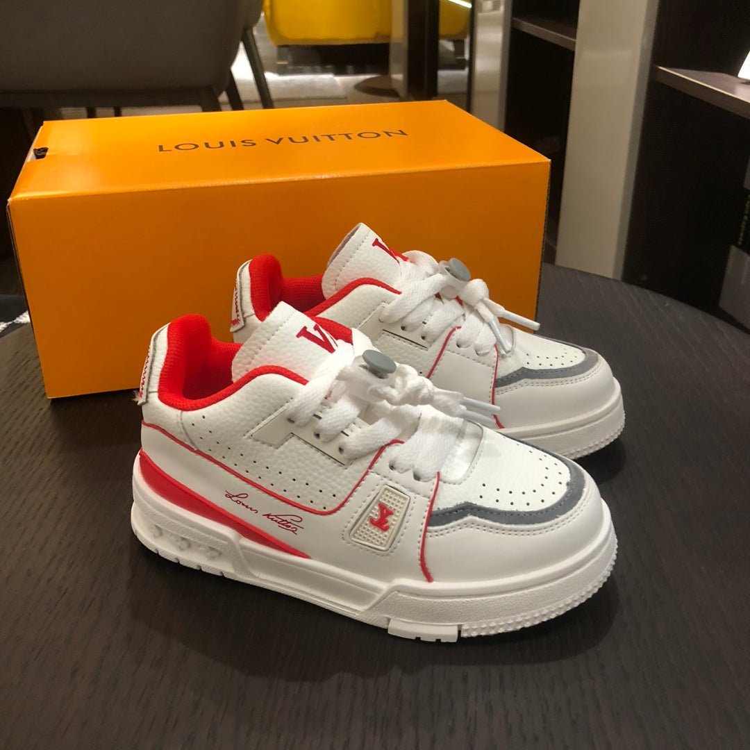 Tênis Infantil Couro Vermelho e Branco Cano Baixo