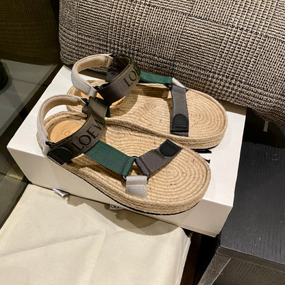 Sandália Espadrilho Nylon Bege com Tira Verde