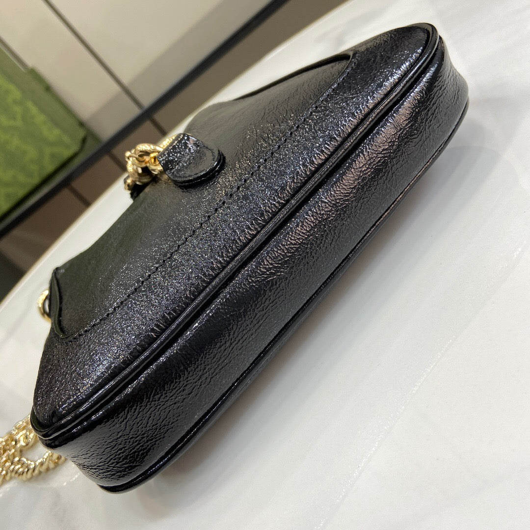 Bolsa Mini Couro Preto Listra Verde e Vermelha