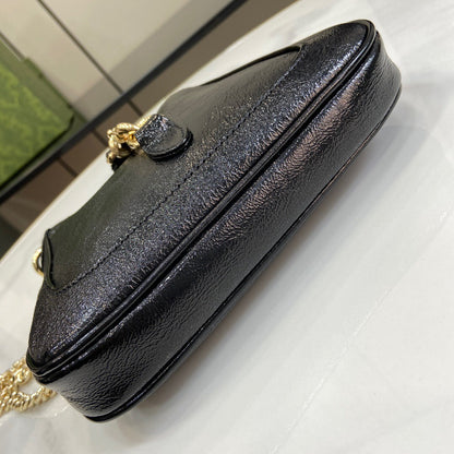Bolsa Mini Couro Preto Listra Verde e Vermelha