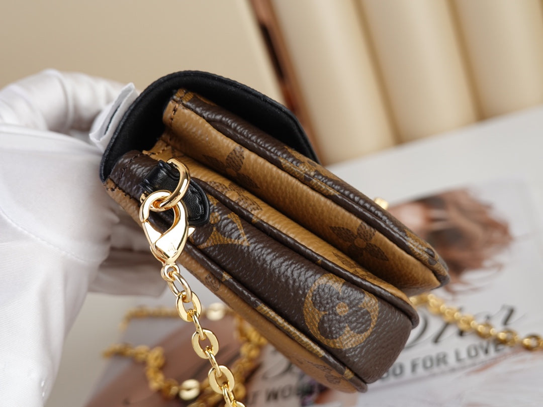 Bolsa Shoulder Lona Padrão Monograma Geométrico Marrom Pequena