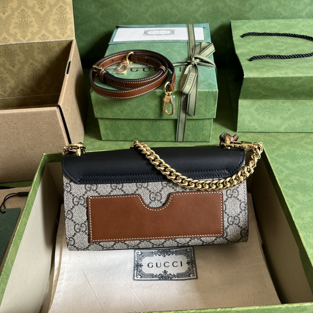 Bolsa Shoulder Couro Padrão Quadriculado Marrom Fechamento Cadeado Médio