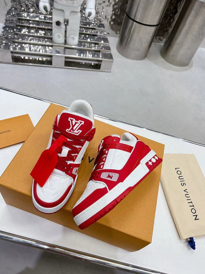 Tênis Casual Couro Vermelho e Branco