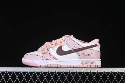 Tênis Cano Baixo Couro Branco Rosa e Marrom