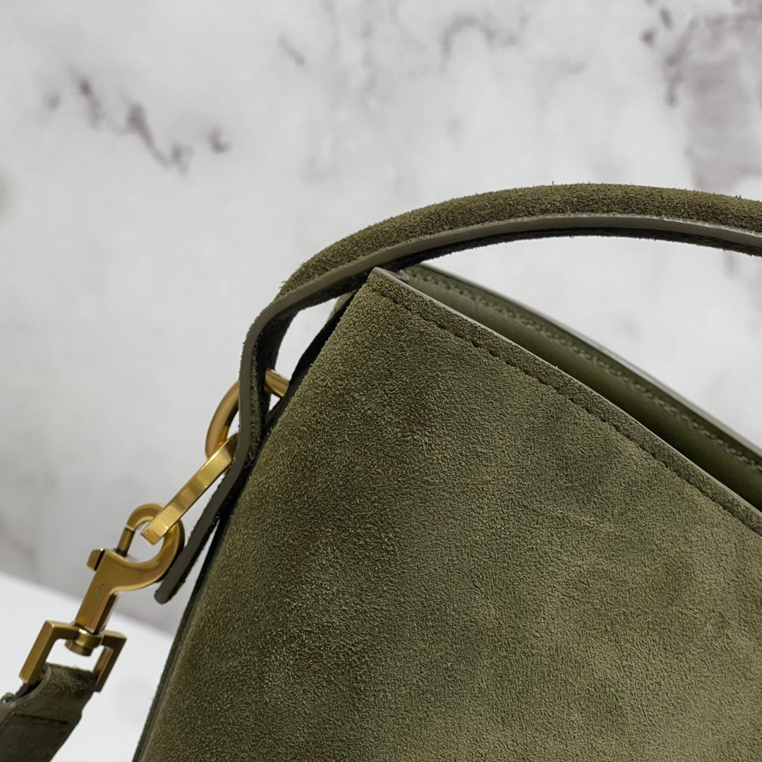 Bolsa Satchel Camurça Verde Média 37cm