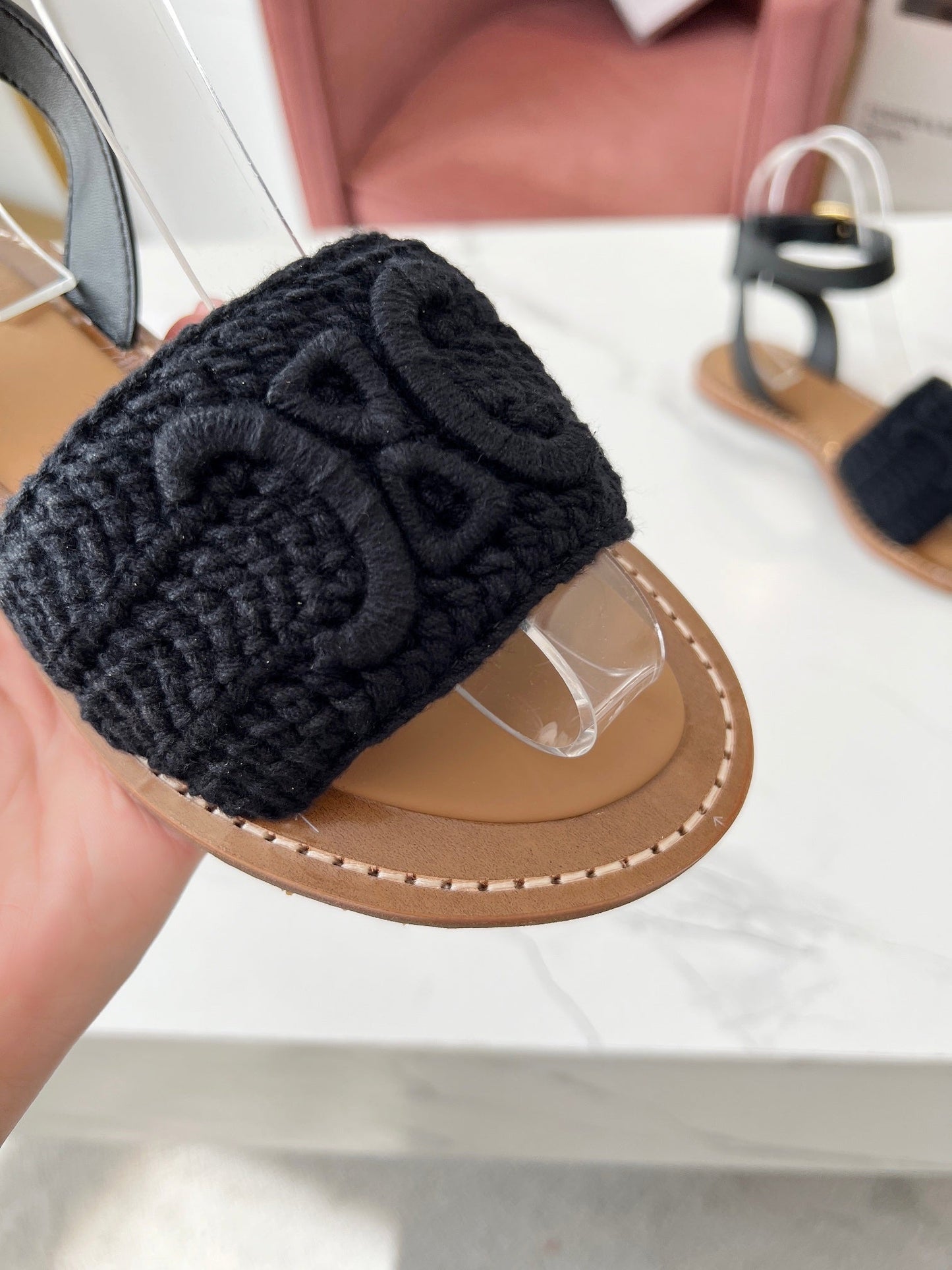 Sandália Couro e Algodão Macramé Bege Tira Frontal