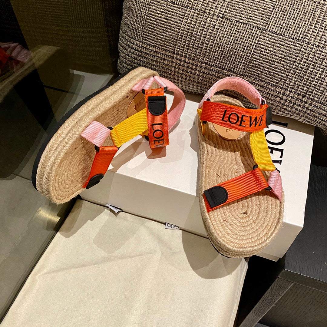 Sandália Espadrilha Nylon Bege com Tiras Laranja
