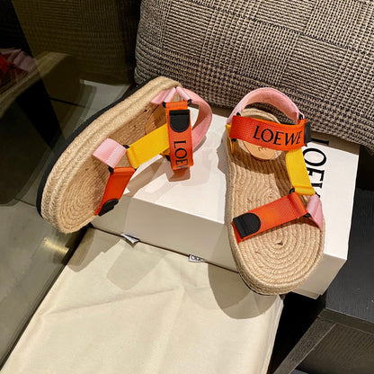 Sandália Espadrilha Nylon Bege com Tiras Laranja