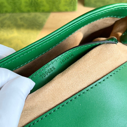 Bolsa Ombro Couro Acolchoado Padrão Chevron Verde Mini