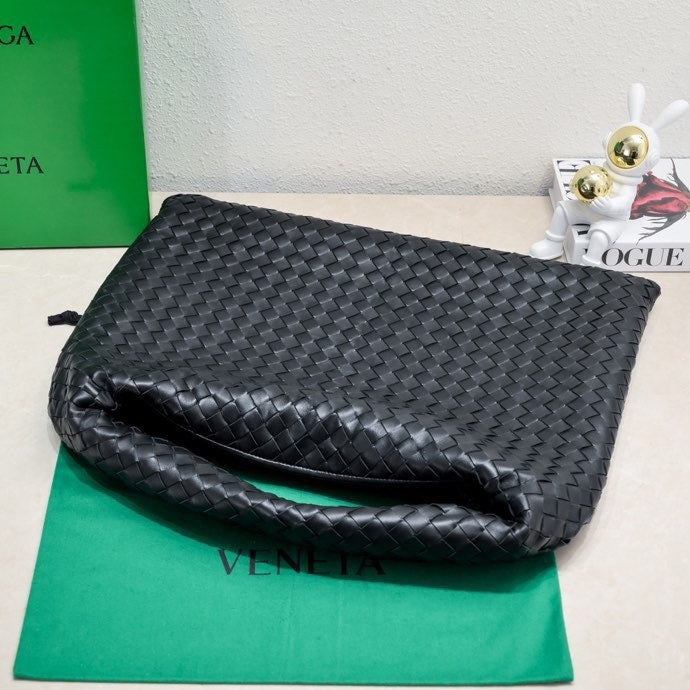 Bolsa Satchel Couro Preto Trançado Pequena
