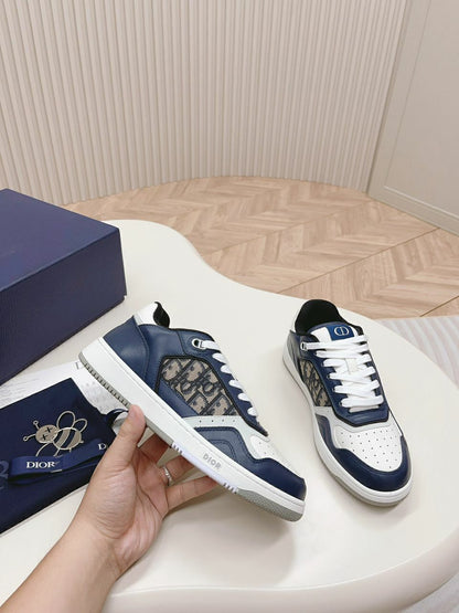 Tênis Cano Baixo Jacquard Padrão Inclinado Bege Azul e Creme