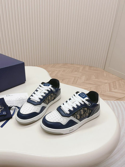 Tênis Cano Baixo Jacquard Padrão Inclinado Bege Azul e Creme