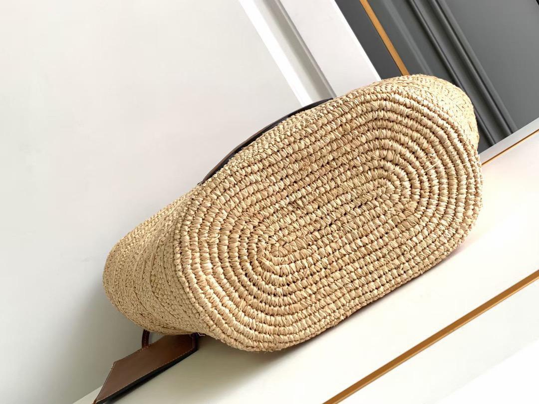 Bolsa Cesto Médio Palha Natural Alças Couro