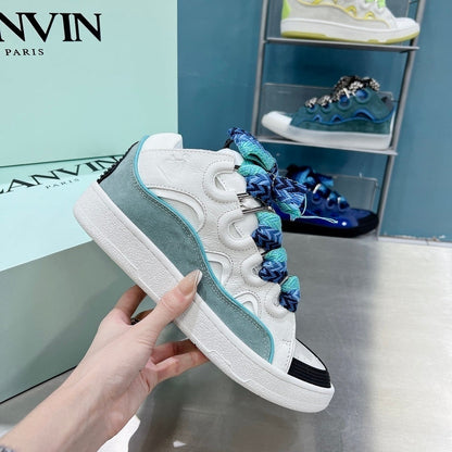 Tênis Couro Branco Detalhe Azul Solado Chunky