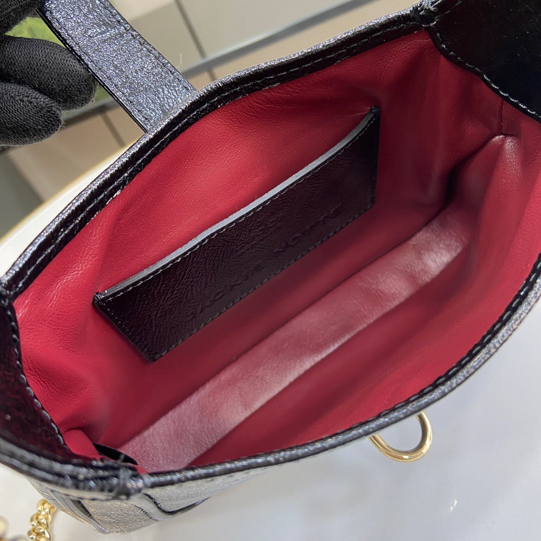 Bolsa Mini Couro Preto Listra Verde e Vermelha
