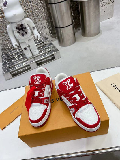 Tênis Casual Couro Vermelho e Branco