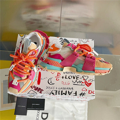 Tênis Couro Rosa Detalhe Laranja