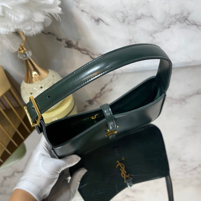 Bolsa Satchel Couro Verde Fechamento Frontal Minimalista