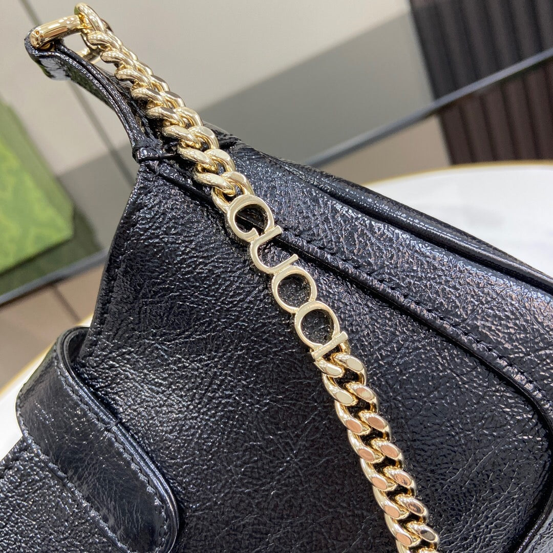 Bolsa Mini Couro Preto Listra Verde e Vermelha