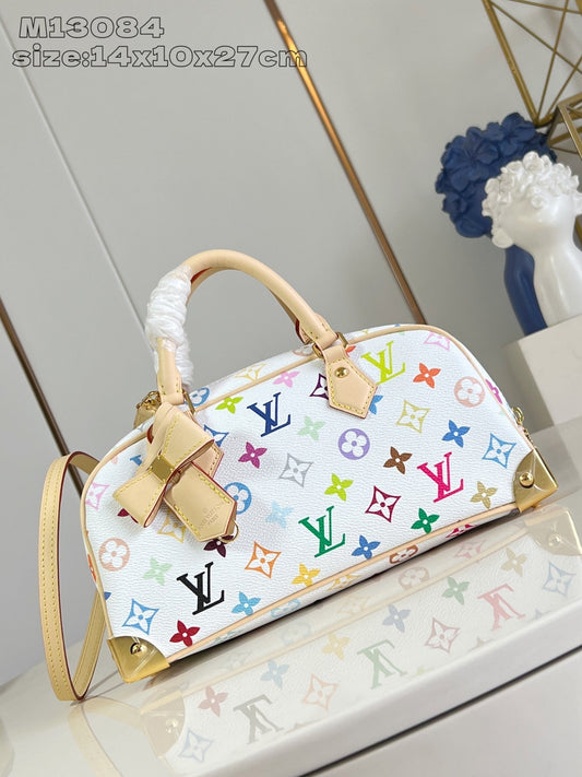 Bolsa Satchel Couro Padrão Monograma Geométrico Marrom Média