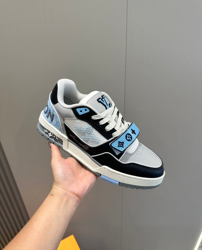 Tênis Velcro Couro Azul Branco