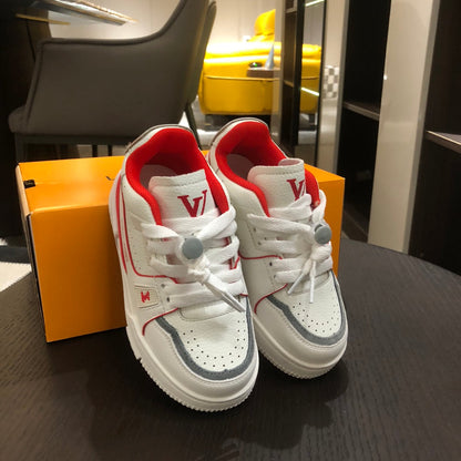 Tênis Infantil Couro Vermelho e Branco Cano Baixo