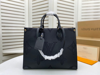 Bolsa Tote Couro Padrão Monograma Geométrico Marrom Tamanho Médio