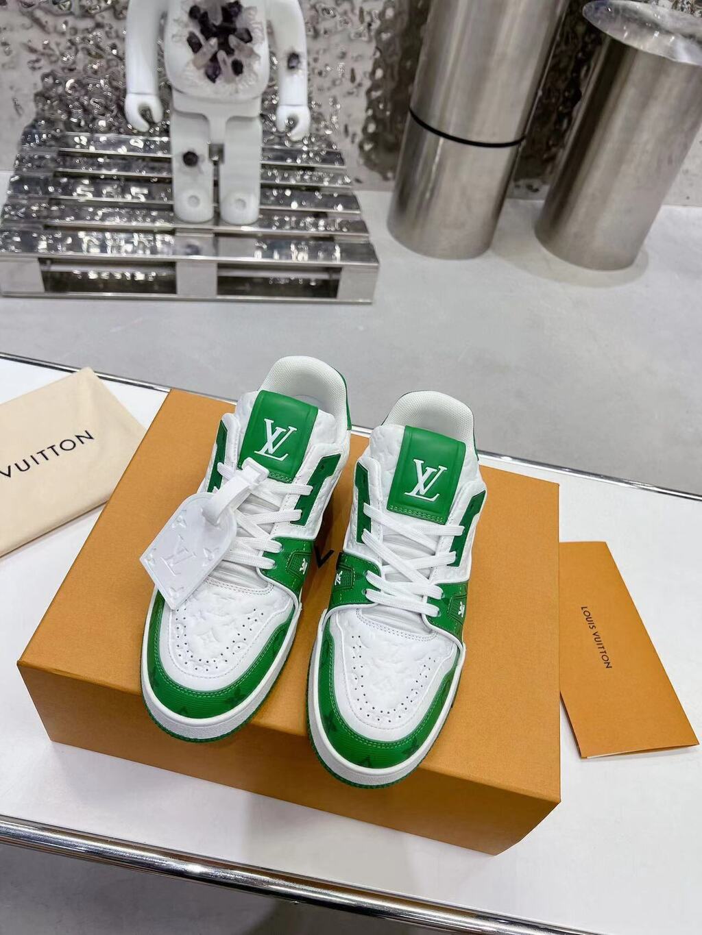 Tênis Signature Couro Verde e Branco