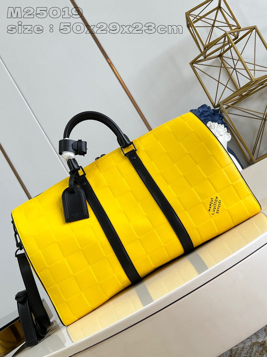 Mala Viagem Couro Amarelo Alça Ajustável 50cm