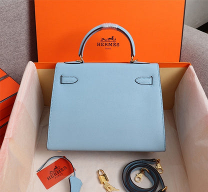 Bolsa Satchel Couro Azul com Fecho Frontal