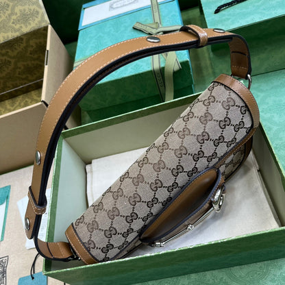 Bolsa Couro Marrom Fechamento Metálico Ferradura