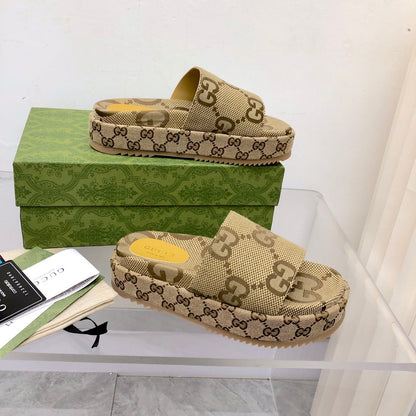 Sandália Plataforma Canvas Camel Tira em H