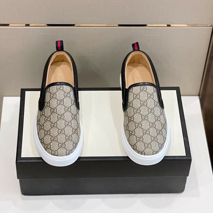 Tênis Slip-On Lona Padrão Entrelaçado Marrom e Bege