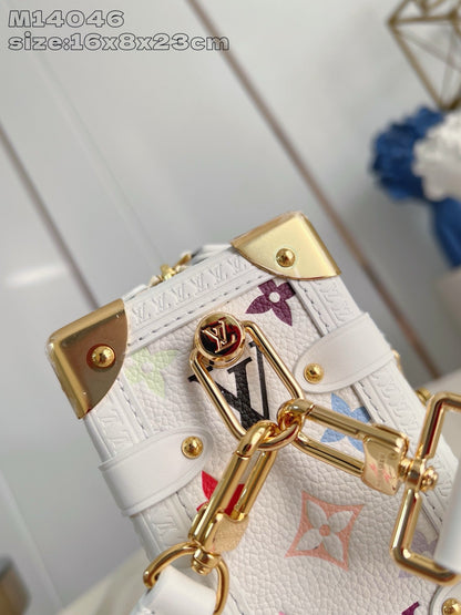 Bolsa Satchel Couro Branco Detalhes Multicoloridos Lateral