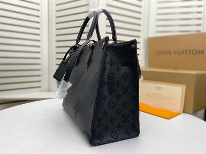 Bolsa Tote Couro Padrão Monograma Geométrico Marrom Tamanho Médio