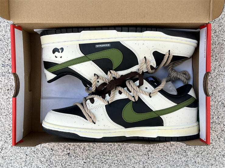 Tênis Cano Baixo Couro Branco Preto e Verde