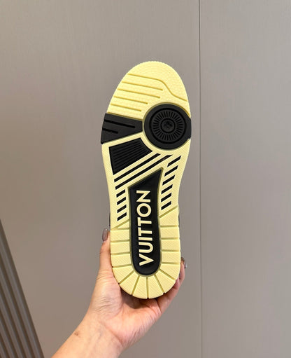Tênis Casual Couro Branco Preto Amarelo