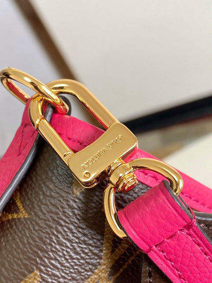 Bolsa Tote Couro Padrão Monograma Geométrico Rosa com Alça Ajustável