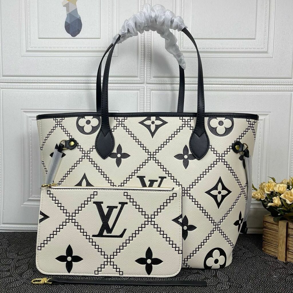 Bolsa Tote Couro Padrão Monograma Geométrico Bordado
