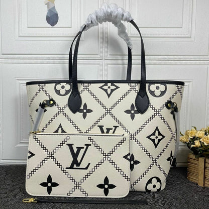 Bolsa Tote Couro Padrão Monograma Geométrico Bordado