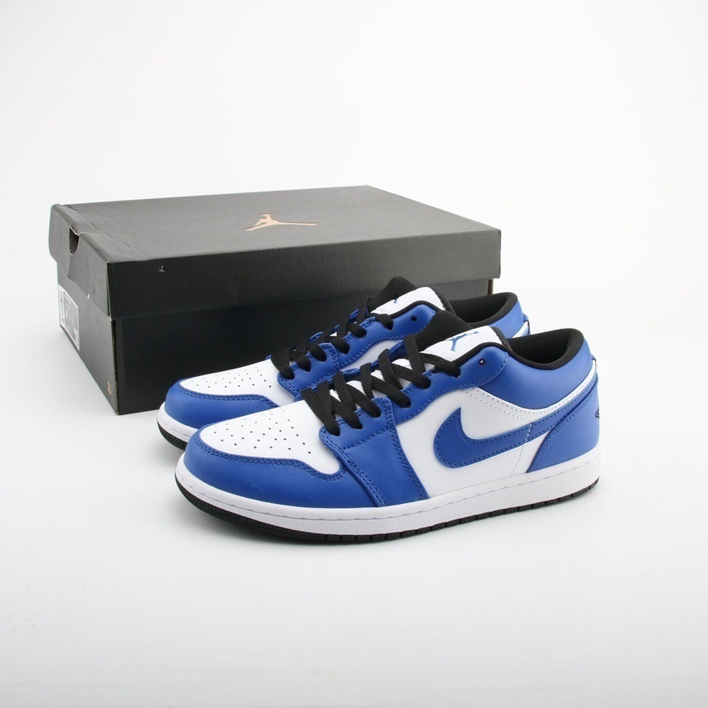 Tênis Cano Baixo Couro Azul Royal com Detalhes Preto e Branco