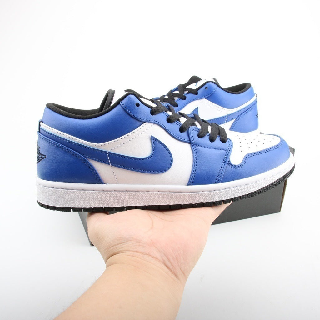 Tênis Cano Baixo Couro Azul Royal com Detalhes Preto e Branco